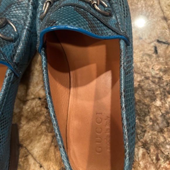 Authentic Gucci Python Snake Skin Turquoise Blue/Black Leather Men Loafer US 9.5 main image 4